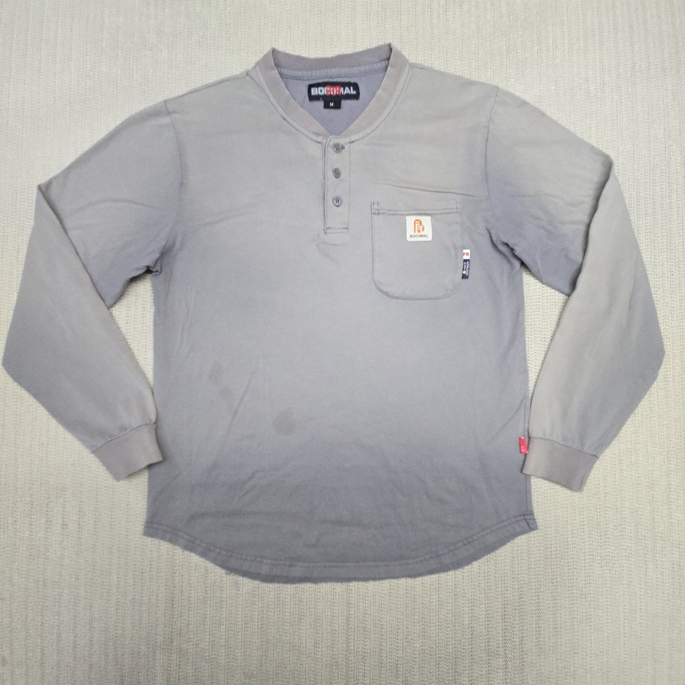 Bocomal Shirt Mens Medium Gray Flame Resistant Henley Long Sleeve Workwear